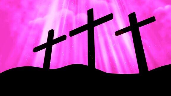 3个十字架崇拜粉红色可循环的背景