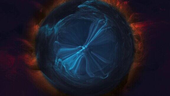 水晶球在火焰蓝色漩涡红色烟雾运动