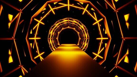 金黄色的光在黄色圆圈隧道vj环抽象背景