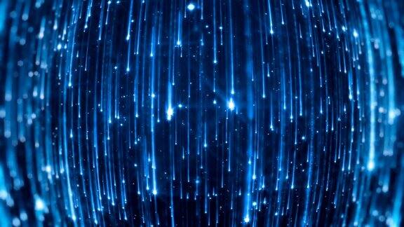 明亮的粒子星落在一个黑暗的背景与发光星号毛圈
