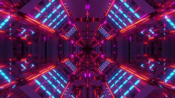 未来科幻隧道走廊凉爽的反射和无尽的发光灯3d插图运动背景实时壁纸视觉样本vj循环