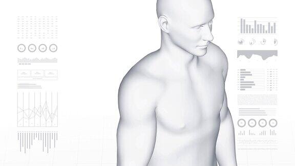 有肩膀疾病的男人3d身体的男孩旋转动画和男性人体结构的特写4k