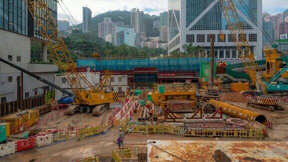 延时拍摄:在香港中环的建筑工地工作