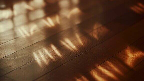 窗帘的阴影在木地板上晃动