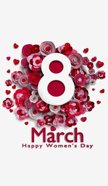 垂直循环数字8与快乐的妇女节文本和鲜花庆祝3月8日国际妇女节4K分辨率