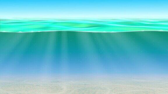 水下抽象的蓝色水生背景与海浪和海底暑假概念-4K超高清60FPS3D动画