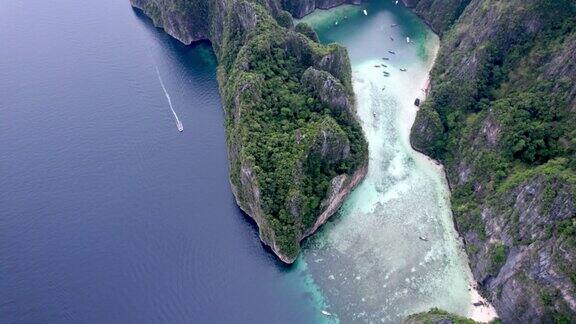 无人机鸟瞰热带岛屿玛雅湾pileh泻湖披披岛泰国这里是泰国的国际地标