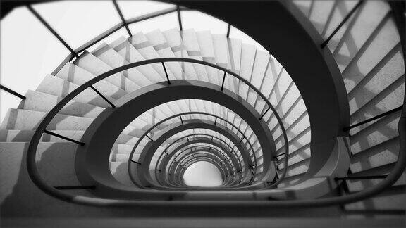 住宅楼狭窄的螺旋楼梯白色光滑的螺旋楼梯单色抽象动画3d渲染