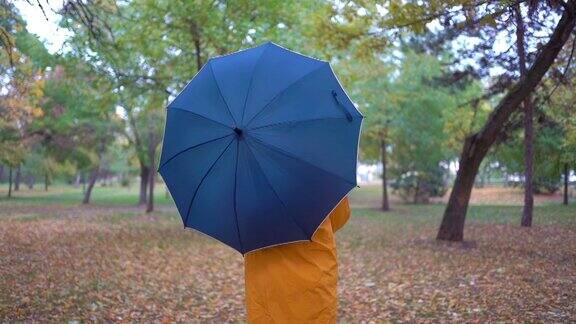 秋天公园里的人在打伞