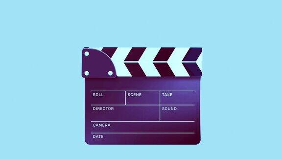 4K空白蓝板动作动画动态图形视频动画电影和电影拍板图标设计电影制作拍板