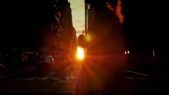 慢动作日落建立曼哈顿悬日拍摄看到的第44街