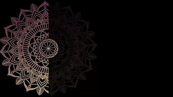曼荼罗和黑色背景民间豪华动画对于瑜伽设计银抽花环