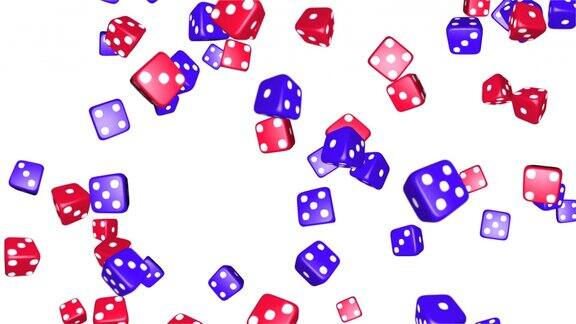 蓝色和红色的赌场筹码旋转在白色的背景无缝循环3D阿尔法绿屏