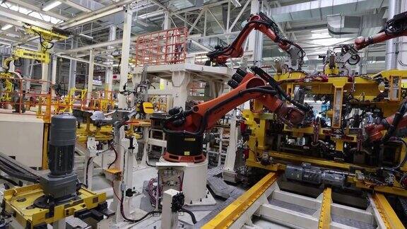 机器人在制造汽车的工厂里高科技