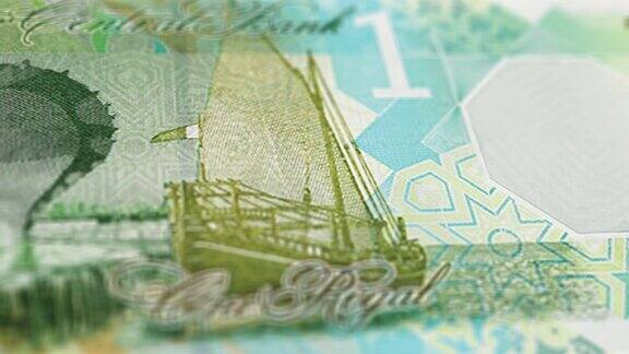 1里亚尔钞票观察和储备面跟踪摄影摄影1里亚尔钞票目前1里亚尔钞票4k分辨率股票视频-卡塔尔货币货币背景金融通货膨胀
