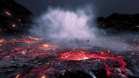 炽热的岩浆在火山中喷发