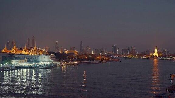 曼谷湄南河夜景鸟瞰城市