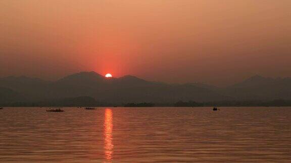 杭州西湖的和日落时光流逝