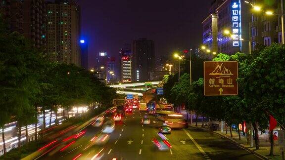 广州市夜光交通灯街道路口桥头观景4k时间流逝中国