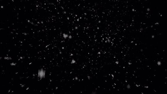 4K真实感降雪横向横向慢动作广角镜头强烈雪花六边形棱镜AlphaProres背景循环透明只是拖放在你的时间轴冬天圣诞节新年暴风雪暴风雪