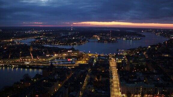 航拍图:夜晚的斯德哥尔摩