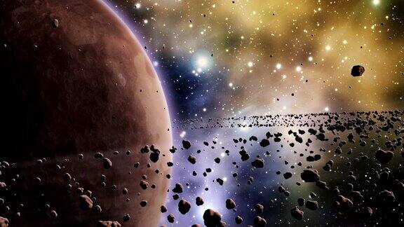 小行星环绕行星的太空场景