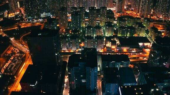 香港九龙湾地区的无人机夜景