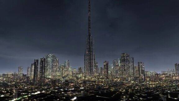 智慧城市概念之摩天大楼夜空