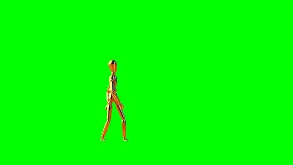 滑稽的金色人体模型机器人风格的舞蹈无缝循环绿色屏幕