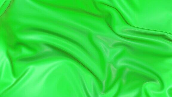 波浪绿布表面的4k3D平滑动画在流体表面形成波纹或组织中的褶皱绿色丝质织物在空气中慢动作形成美丽的褶皱14