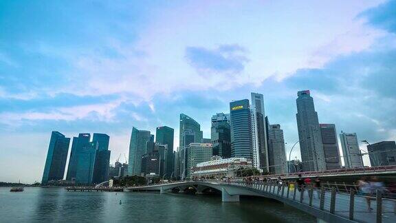 4K白天到夜晚延时:新加坡滨海湾城市景观
