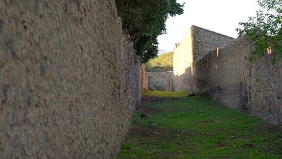 意大利庞贝考古遗址的草地走廊