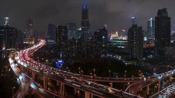 上海高速公路宽视野夜景时光流逝
