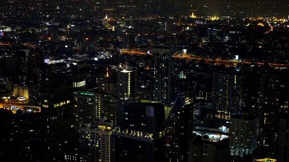 曼谷市区及泰国夜间道路交通鸟瞰图城市景观