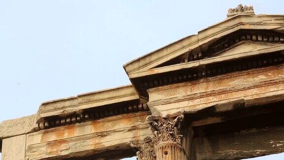 雅典哈德良大理石拱门被毁的古代建筑全景图