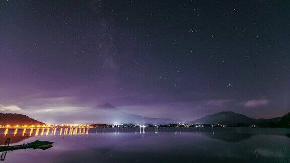 时间的推移富士山日本山夜星空银河