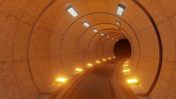 火车隧道小说内部渲染科幻橙色隧道灯3D渲染
