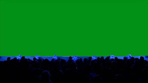 观众席中的观众在绿色背景下观看演出