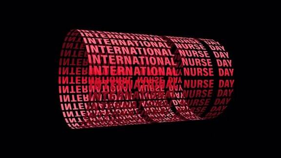 国际护士节红色文字滚动圆柱纹理图案壁纸背景概念4K3D渲染无缝环国际护理日运动设计环效果元素