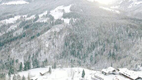 冬季森林德国巴伐利亚阿尔卑斯山的雪景航拍