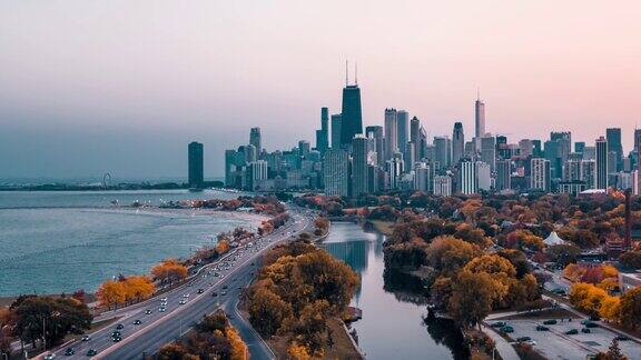 芝加哥秋季鸟瞰图