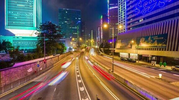 中国夜灯香港交通街道路桥全景4k时间推移