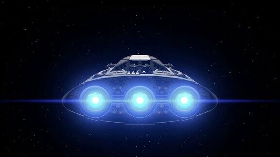 巨型宇宙飞船飞向星星引擎闪烁3d动画