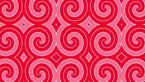 美丽的几何无缝循环催眠扭曲的东方红色曲线图案动人的几何装饰优雅点缀无尽的背景