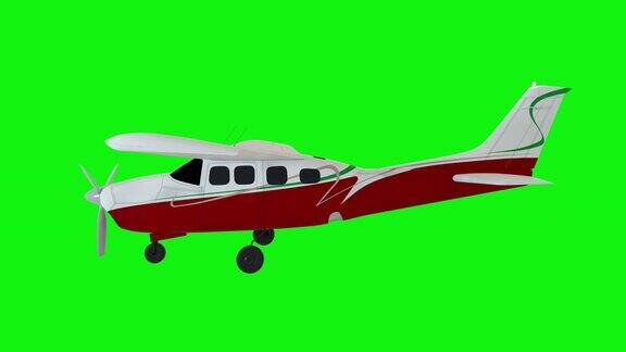 动画螺旋桨飞机老白的飞机现实的物理动画绿屏画面