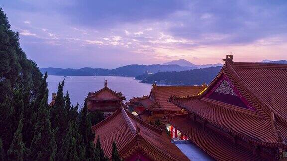 时间流逝台湾日月潭文武寺日落