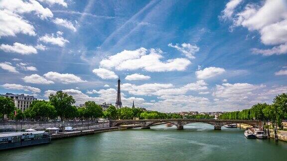 巴黎的塞纳河和埃菲尔铁塔-时间推移