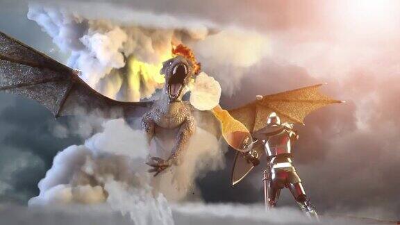 一个骑士战斗龙龙对人渲染3d