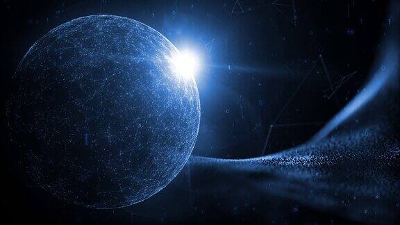 旋转带有闪亮星光和二进制数的网络球体