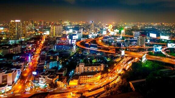 夜间城市景观全景间隔拍摄